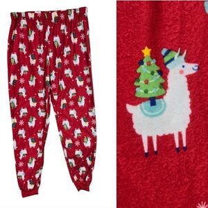 NWT Women's Red Christmas Llama Flannel Pajama Bottoms Jogger Lounge Pants Xmas